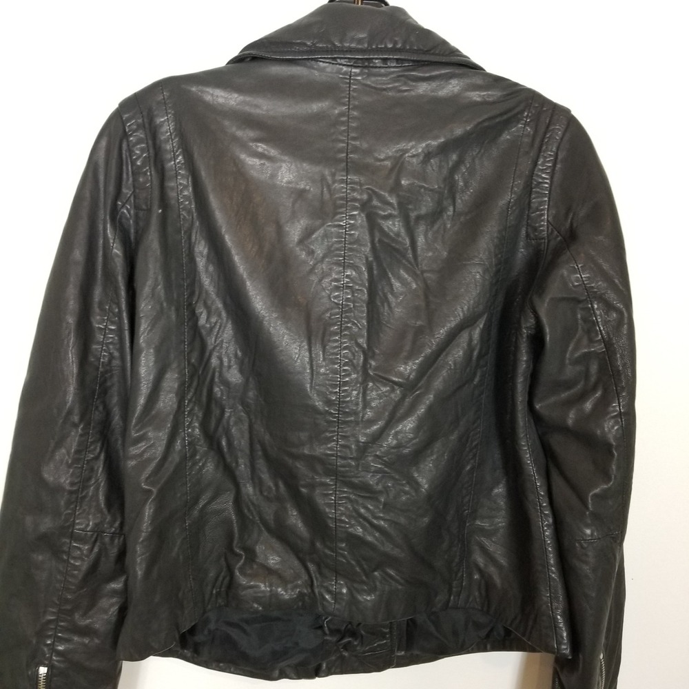 Madewell Washed Leather Motorcycle Jacket Women Sz M Black Asymmetrical Zip - Picture 6 of 9